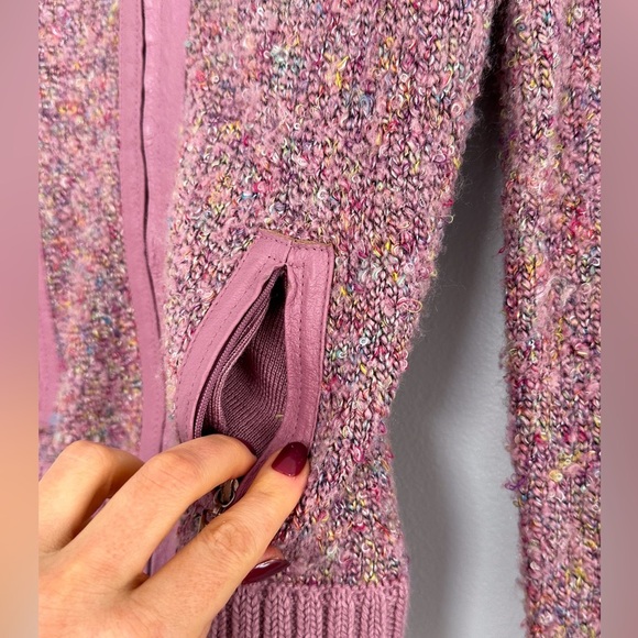 Vintage Y2K Bebe Pink Knit and Leather Zip Front Jacket - Picture 9 of 10